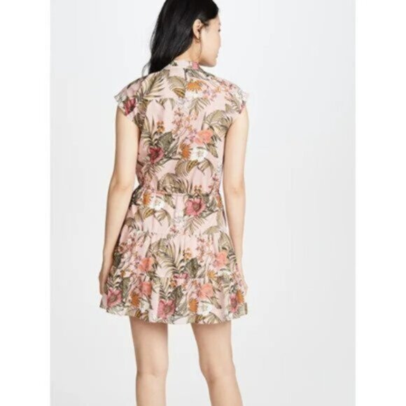 Rebecca Minkoff Ollie Dress Peach Botanical Tropical Print size L Floral Boho - Picture 4 of 16